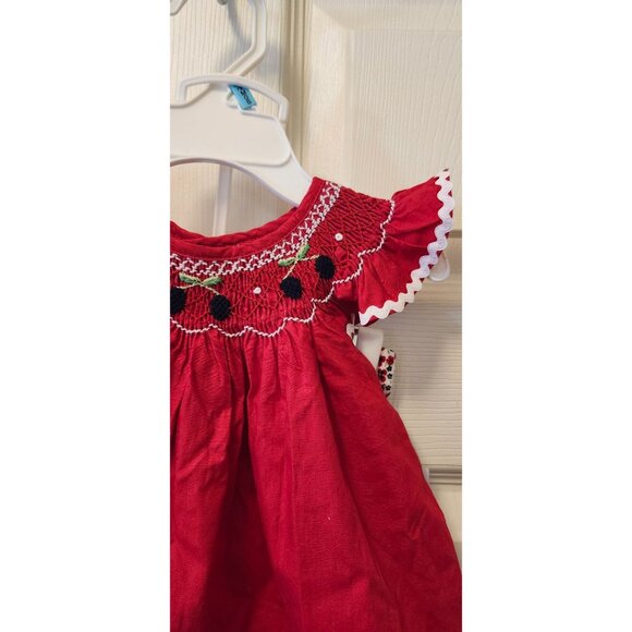 New Baby Girl Hartstrings Smocked Ric Rac Red Cherry Floral Top Pants Set 6/9 M - Picture 3 of 7